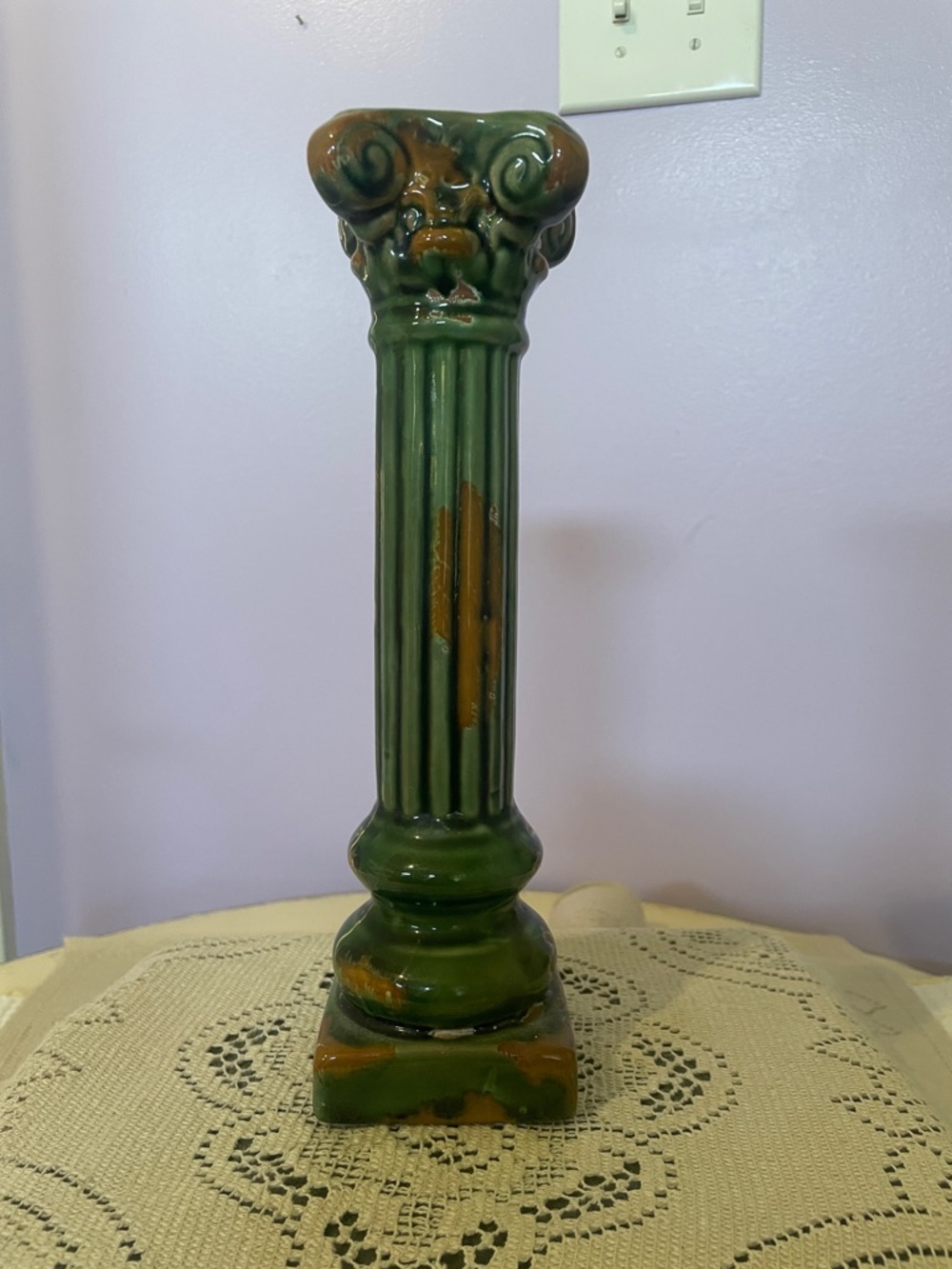 Green Ceramic Column Pedestal candle holder - Home Accents